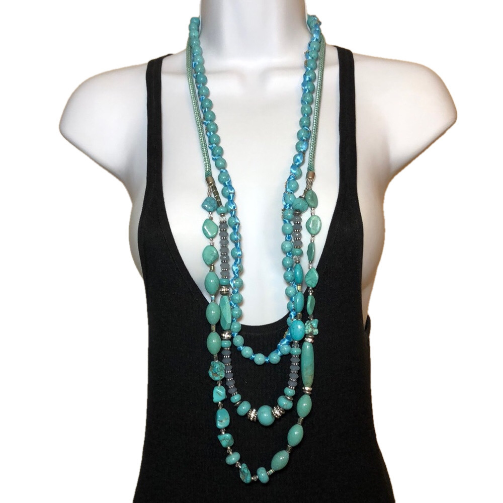Curated bundle Chico's + Vivi Love turquoise look long necklaces + free bracelet - Picture 2 of 8